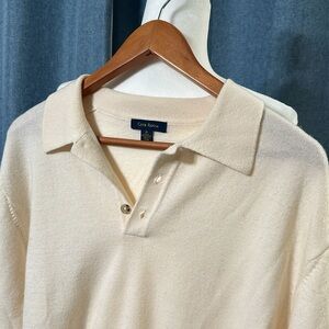 Club Room Sweater Mens XLarge Cream 1/4 Button Merino Wool Pullover Collared